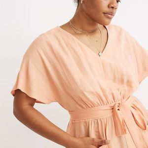 Madewell Linen Blend Dolman Sleeve Tie Waist Dress